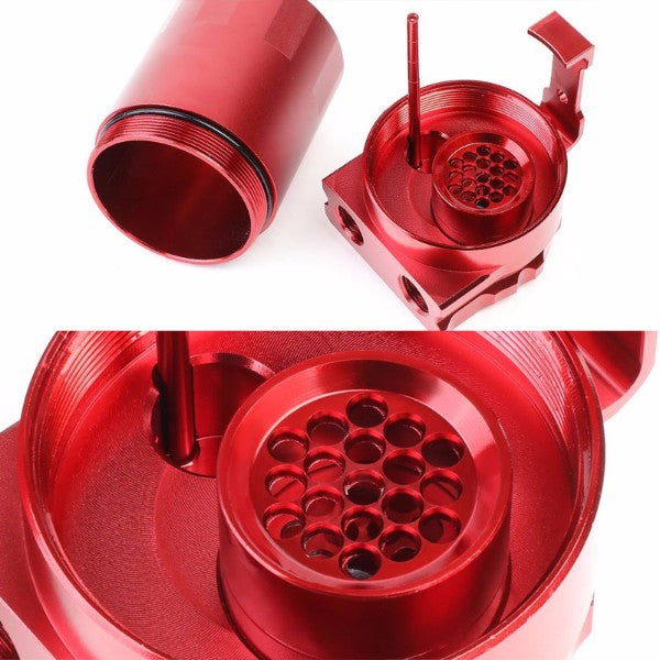 Universal Red Cylinder Aluminum Baffled Oil Catch Tank/Can Reservoir+Filter-Performance-BuildFastCar