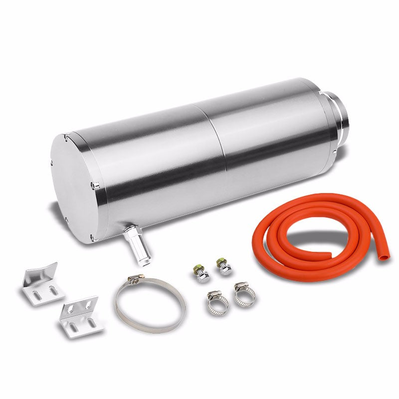 Silver 8.5"x3" Aluminum 3/8"Barb Coolant Recovery Overflow Oil Tank Can Bottle-Performance-BuildFastCar