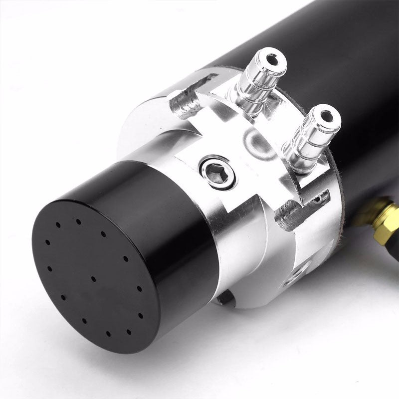 Black 7"x2.5"DIA Aluminum Round Breather Oil Catch Tank Can+Pressure Gauge-Performance-BuildFastCar