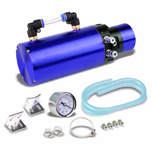 Blue 7"x2.5" Aluminum Engine Breather Oil Catch Tank Can Bottle+Pressure Gauge-Performance-BuildFastCar