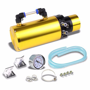 Gold 7"x2.5"DIA Aluminum Round Breather Oil Catch Tank Can Bottle+Pressure Gauge-Performance-BuildFastCar