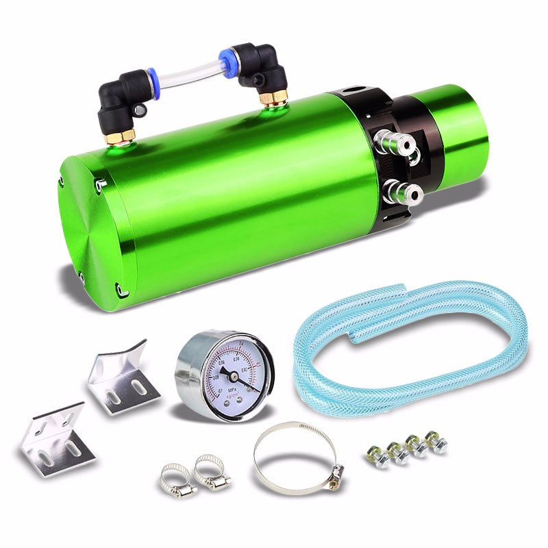 Green 7"x2.5" Aluminum Round Breather Oil Catch Tank Can Bottle+Pressure Gauge-Performance-BuildFastCar