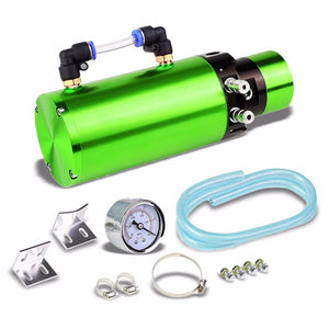 Green 7"x2.5" Aluminum Round Breather Oil Catch Tank Can Bottle+Pressure Gauge-Performance-BuildFastCar