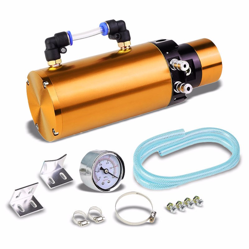 Orange 7"x2.5"DIA Aluminum Round Breather Oil Catch Tank Can+Pressure Gauge-Performance-BuildFastCar