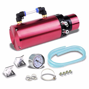 Pink 7"x2.5" Aluminum Engine Breather Oil Catch Tank Can Bottle+Pressure Gauge-Performance-BuildFastCar