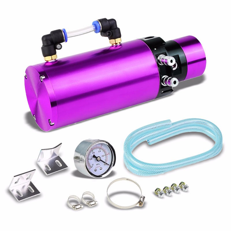 Purple 7"x2.5"DIA Aluminum Round Breather Oil Catch Tank Can+Pressure Gauge-Performance-BuildFastCar
