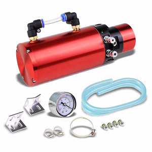 Red 7"x2.5"DIA Aluminum Engine Breather Oil Catch Tank Can Bottle+Pressure Gauge-Performance-BuildFastCar