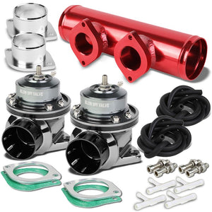 Black Type-FV 30 PSI Blow Off Valve BOV+Red 9.5" Straight/Dual Port Flange Pipe-Performance-BuildFastCar