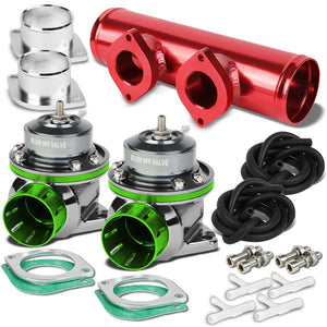 Green Type-FV 30 PSI Blow Off Valve BOV+Red 9.5" Straight/Dual Port Flange Pipe-Performance-BuildFastCar
