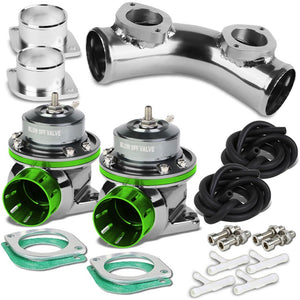 Green Type-FV 30 PSI Blow Off Valve+Silver 8" 70 Degree/Dual Port Flange Pipe-Performance-BuildFastCar