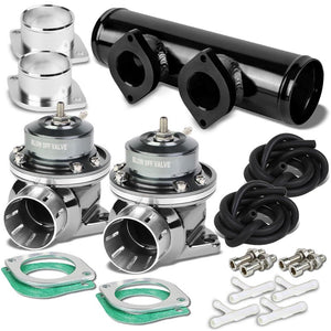 Silver Type-FV 30 PSI Blow Off Valve+Black 9.5" Straight/Dual Port Flange Pipe-Performance-BuildFastCar
