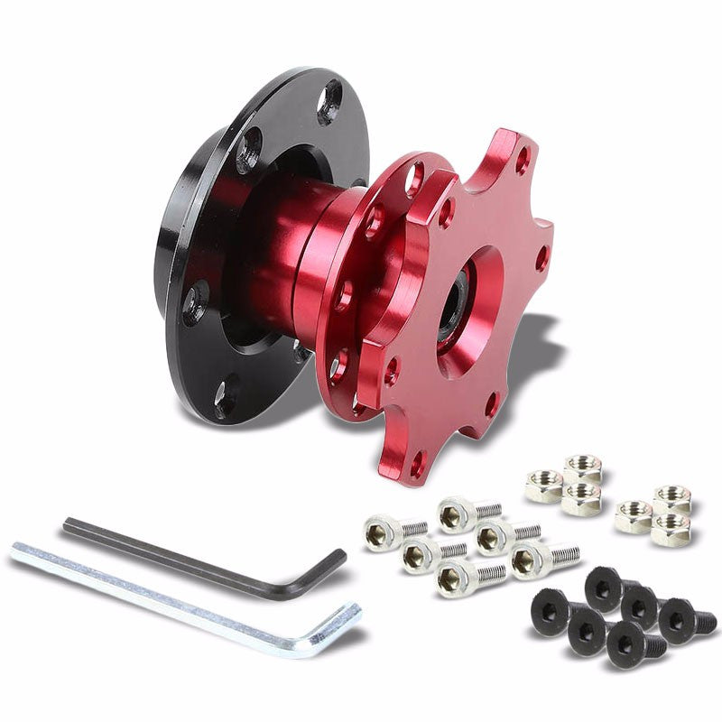 Red 2&quot; 6-Hole/70mm Pattern Ball Bearing Snap-Off Steering Wheel Quick Release Hub Adapter-Interior-BuildFastCar