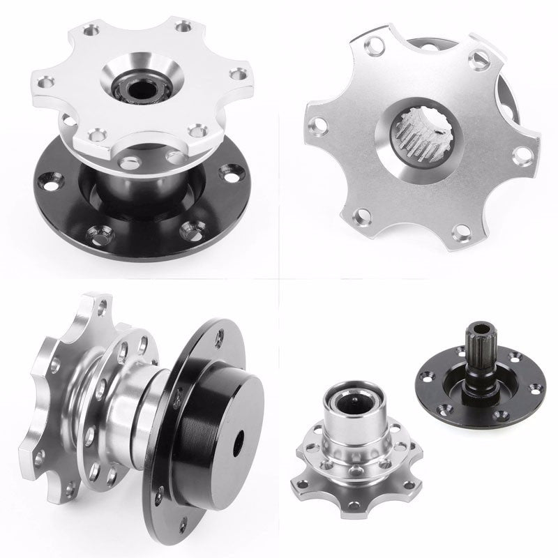 Silver 2" 6-Hole/70mm Pattern Ball Bearing Snap-Off Steering Wheel Quick Release Hub Adapter-Interior-BuildFastCar