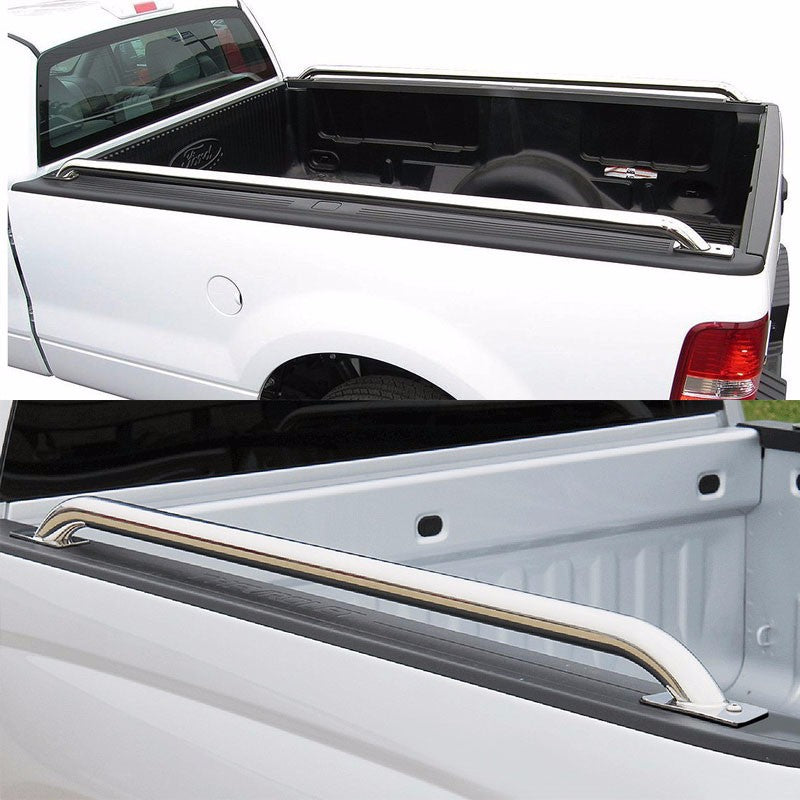 Silver Mild Steel 65" Bed Side Rail Bars For 07-13 Silverado/Sierra 78" Bed-Exterior-BuildFastCar