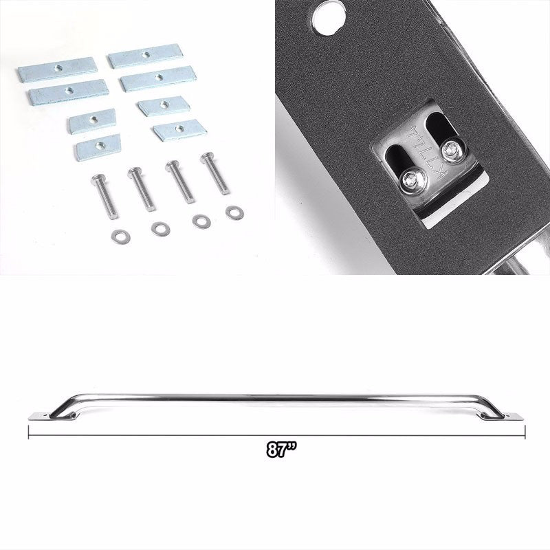 Silver Mild Steel 87" Side Rail Bars For 00-13 Silverado/Sierra 96"/97.6" Bed-Exterior-BuildFastCar