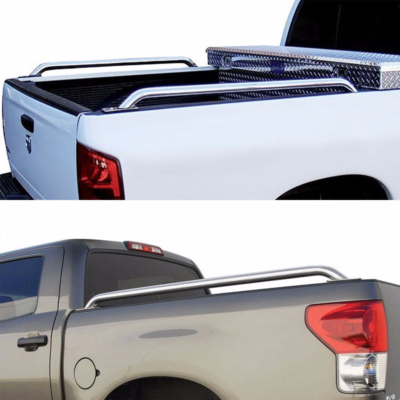 Silver Mild Steel 58.5" Side Rail Bars For 07-13 Silverado/Sierra 68"-69" Bed-Exterior-BuildFastCar