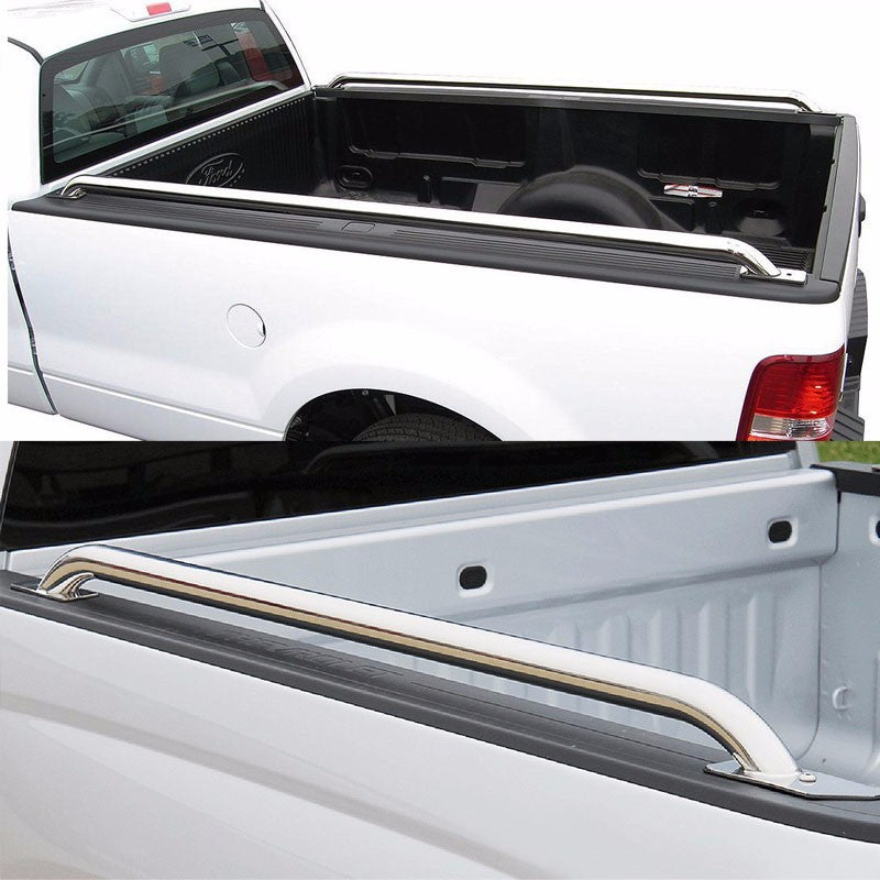 Silver Mild Steel 58" Bed Side Rail Bars For 14-17 Silverado/Sierra 66" Bed-Exterior-BuildFastCar