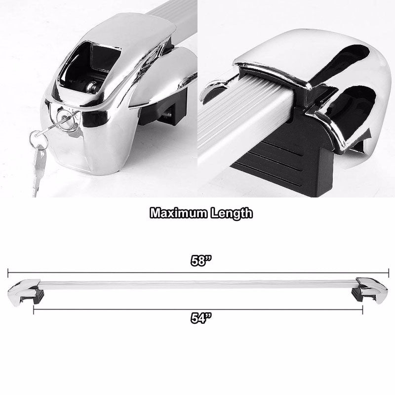 54" Aluminum Roof Rack Top Crossbar Luggage/Bag Square Bar Rail+Lock For Car/Suv-Exterior-BuildFastCar