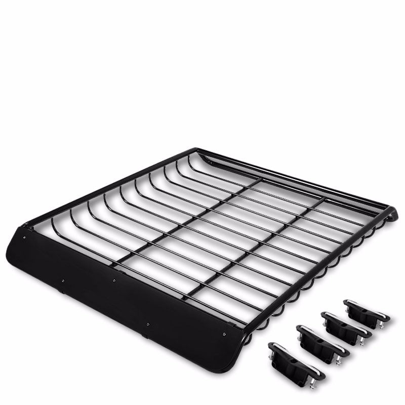 53&quot;x43&quot; Black Roof Rack Top Cargo Luggage Basket+Wind Deflector+Brackets For SUV-Exterior-BuildFastCar