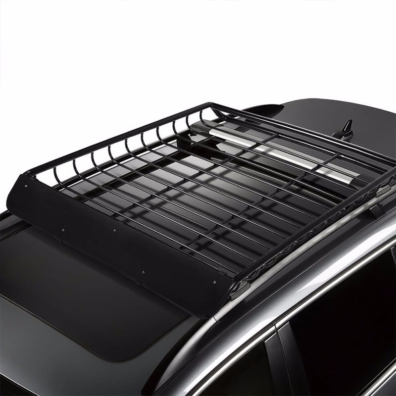 53"x43" Black Roof Rack Top Cargo Luggage Basket+Wind Deflector+Brackets For SUV-Exterior-BuildFastCar