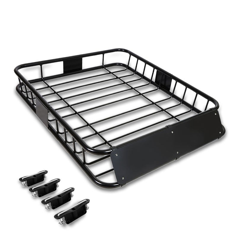 48&quot;x40&quot; Black Mild Steel Roof Rack Top Cargo Luggage Basket/Carrier+Wind Deflector+Brackets For SUV-Exterior-BuildFastCar