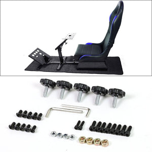 Black/Blue Racing Seat Steering Wheel Stand Pedal Gear Shifter Mount Cockpit Simulator For Fanatec-Accessories-BuildFastCar