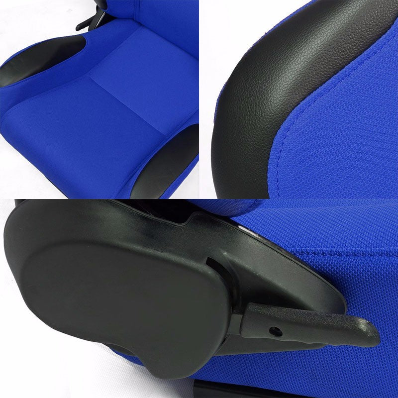 Pair Blue/Black Side Reclinable Woven Fabric Type-R Style Racing Seats W/Sliders-Interior-BuildFastCar