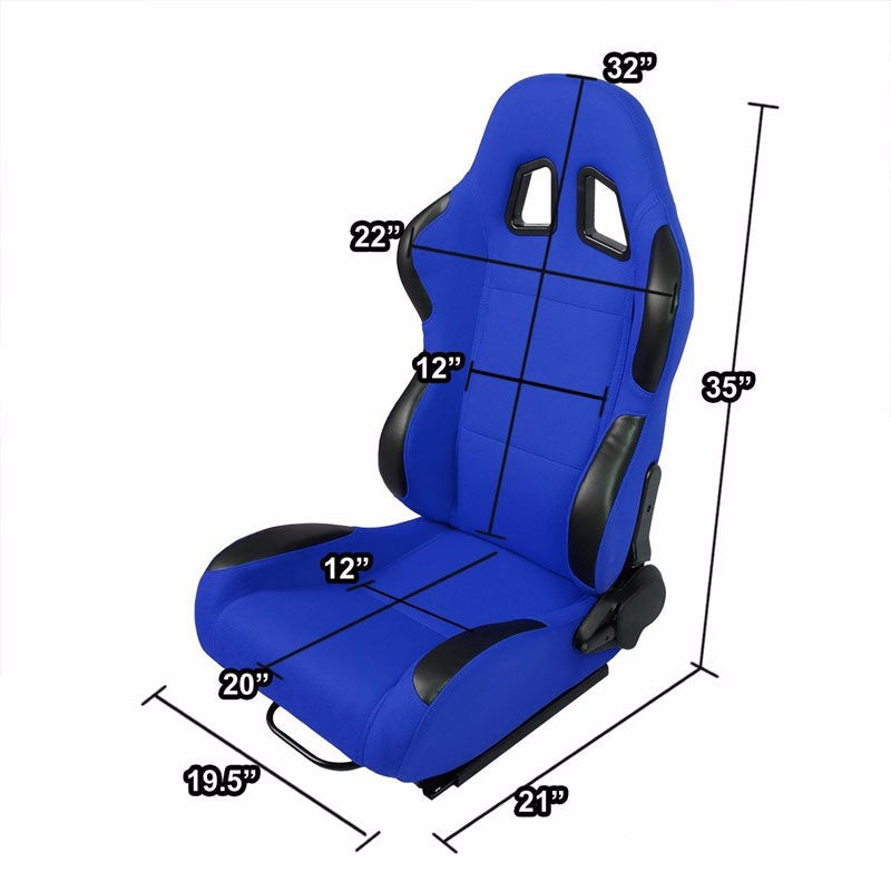Pair Blue/Black Side Reclinable Woven Fabric Type-R Style Racing Seats W/Sliders-Interior-BuildFastCar