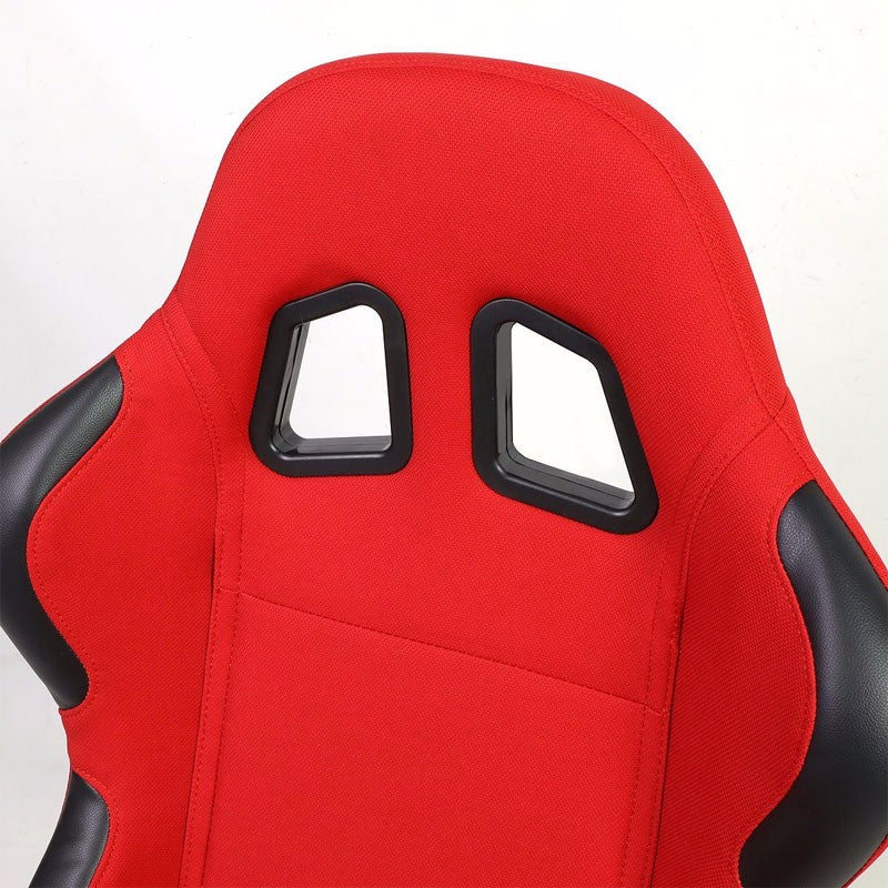 Pair Red/Black Side Reclinable Woven Fabric Type-R Style Racing Seats W/Sliders-Interior-BuildFastCar