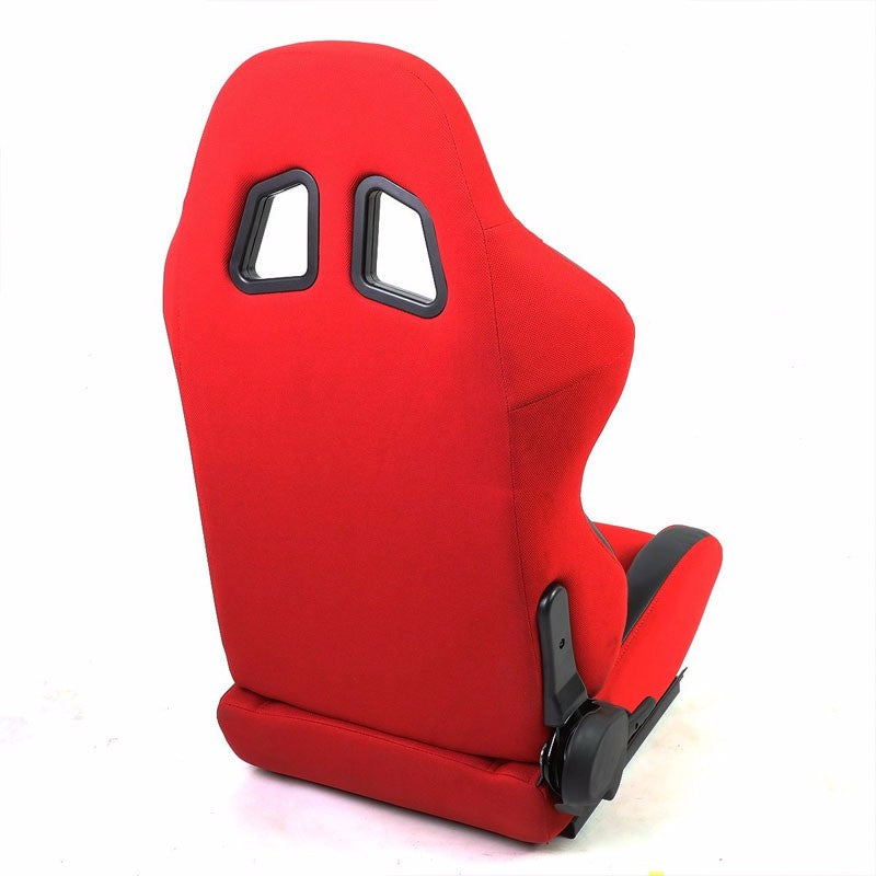 Pair Red/Black Side Reclinable Woven Fabric Type-R Style Racing Seats W/Sliders-Interior-BuildFastCar