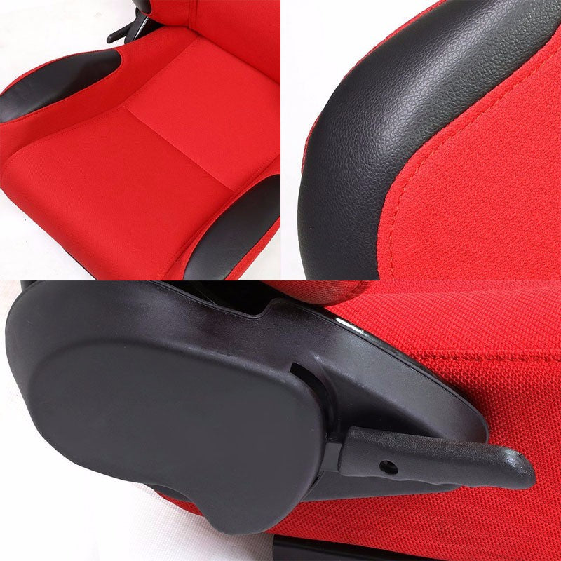 Pair Red/Black Side Reclinable Woven Fabric Type-R Style Racing Seats W/Sliders-Interior-BuildFastCar