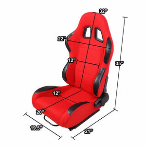 Pair Red/Black Side Reclinable Woven Fabric Type-R Style Racing Seats W/Sliders-Interior-BuildFastCar