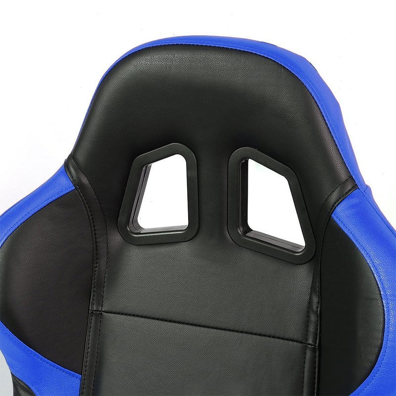 Pair Black/Blue Side Reclinable PVC Leather Type-R Style Racing Seats W/Sliders-Interior-BuildFastCar