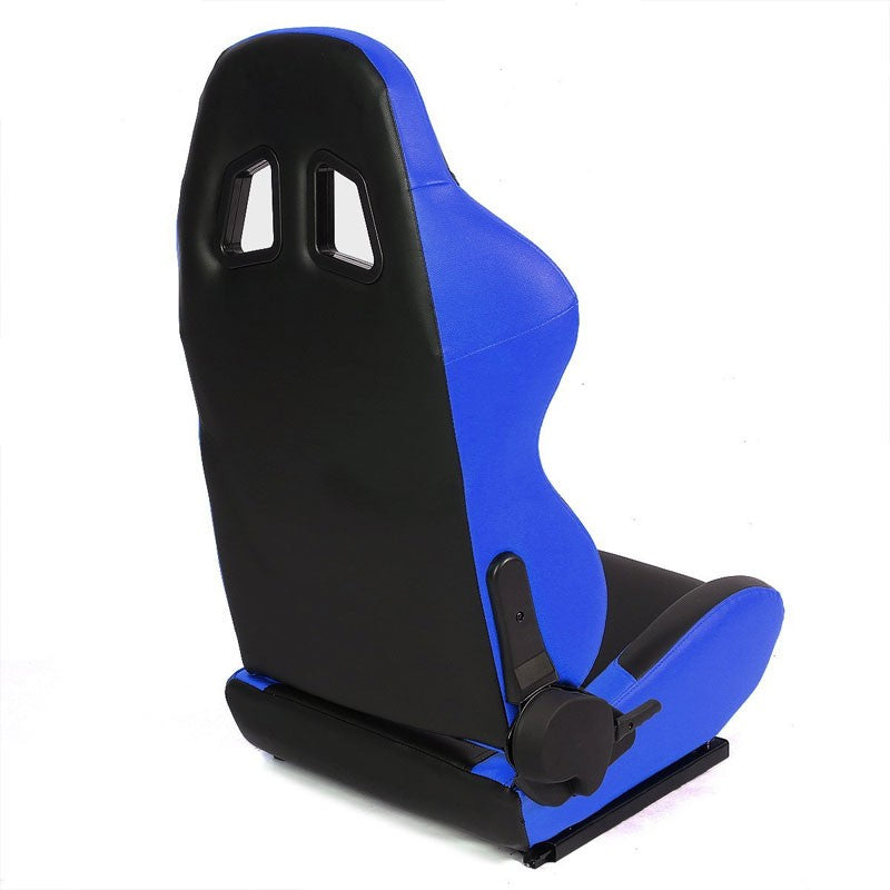 Pair Black/Blue Side Reclinable PVC Leather Type-R Style Racing Seats W/Sliders-Interior-BuildFastCar