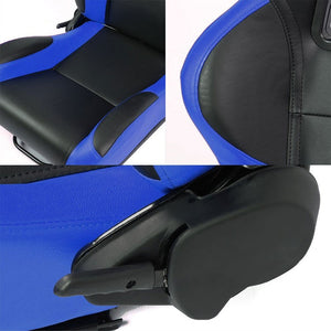Pair Black/Blue Side Reclinable PVC Leather Type-R Style Racing Seats W/Sliders-Interior-BuildFastCar