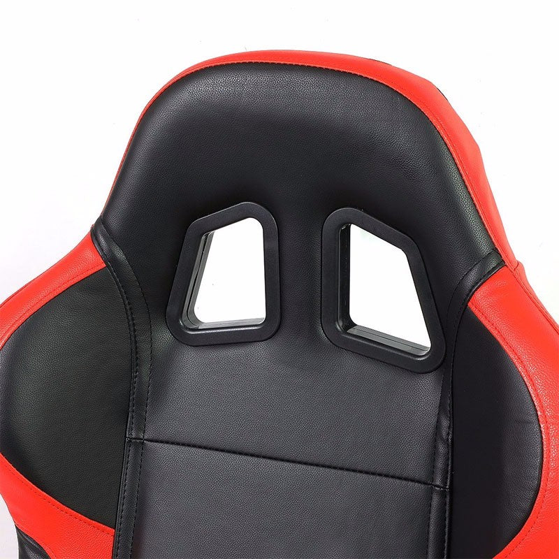 Pair Black/Red Side Reclinable PVC Leather Type-R Style Racing Seats W/Sliders-Interior-BuildFastCar