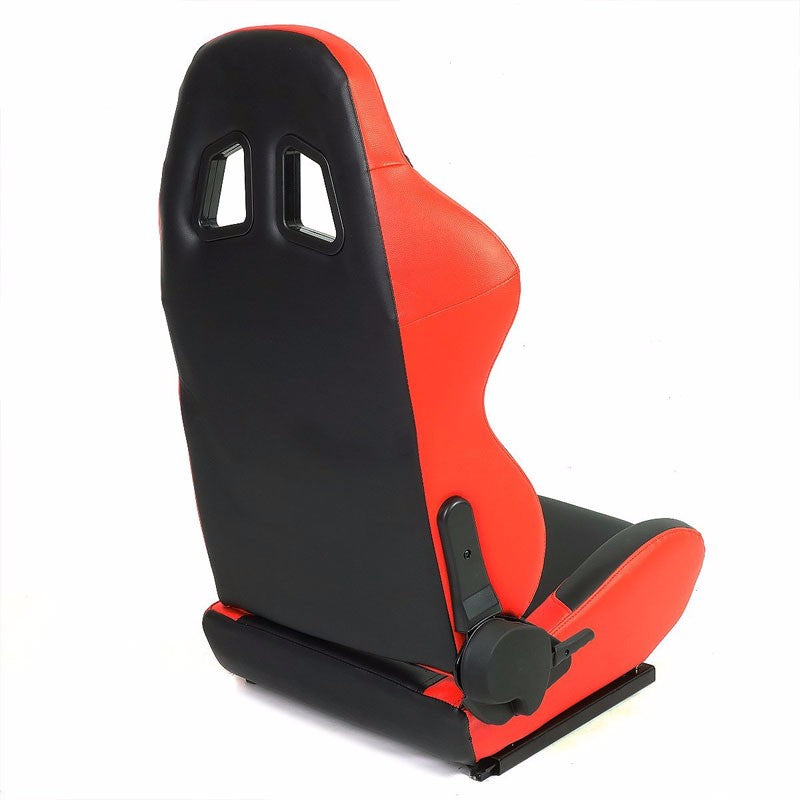 Pair Black/Red Side Reclinable PVC Leather Type-R Style Racing Seats W/Sliders-Interior-BuildFastCar