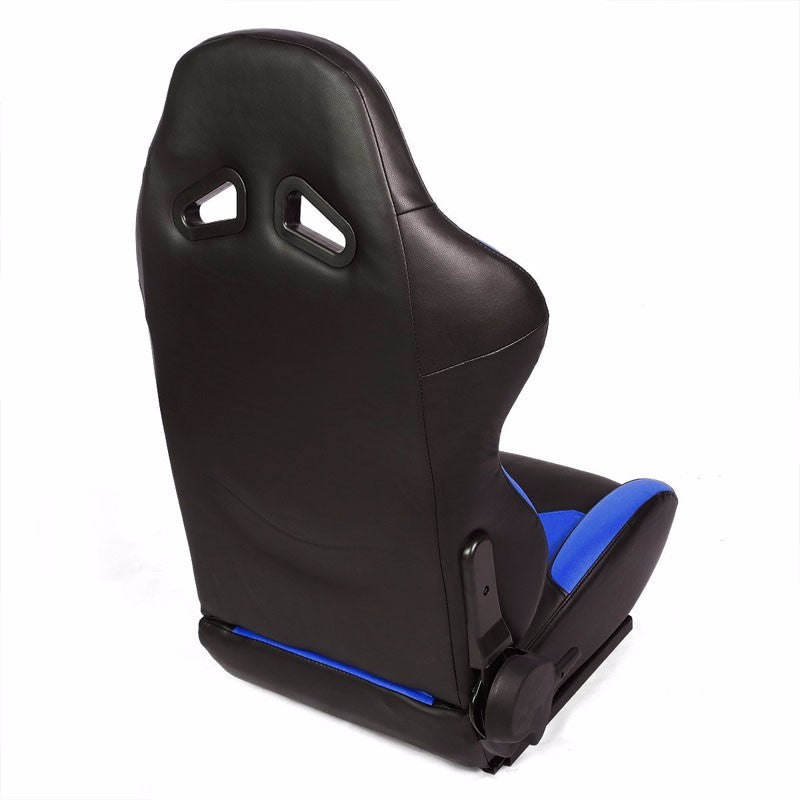 Pair Blue Center/Black Side Reclinable PVC Leather Sport Racing Seats W/Sliders-Interior-BuildFastCar