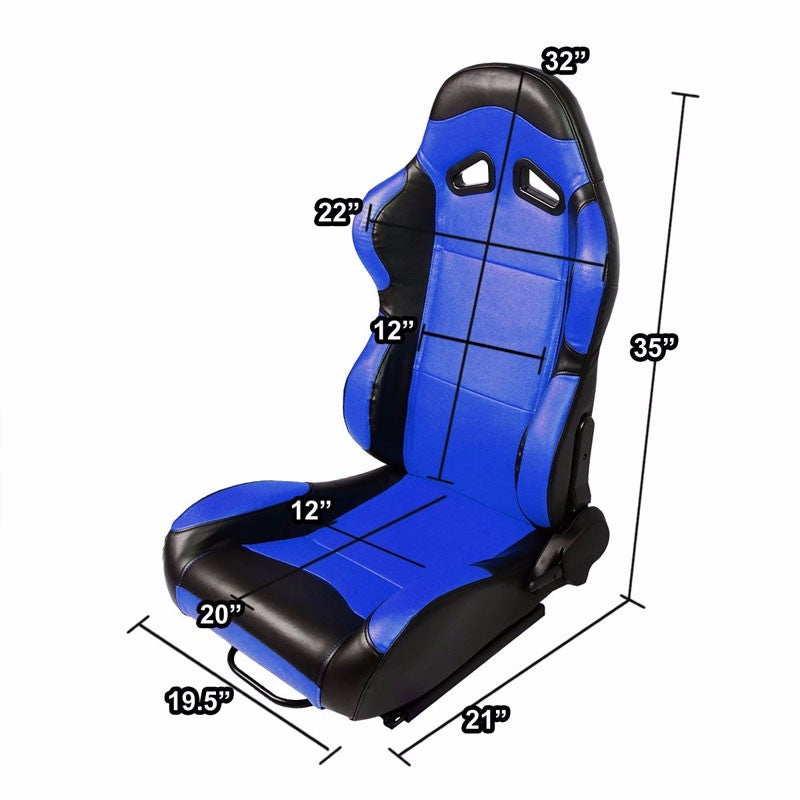 Pair Blue Center/Black Side Reclinable PVC Leather Sport Racing Seats W/Sliders-Interior-BuildFastCar