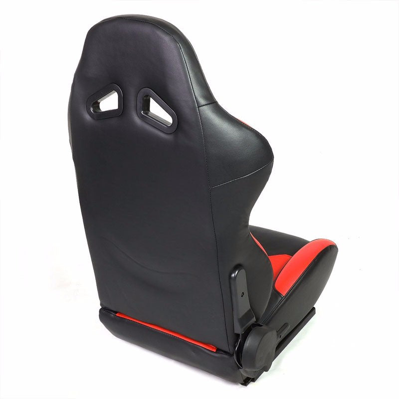 Pair Red Center/Black Side Reclinable PVC Leather Sport Racing Seats W/Sliders-Interior-BuildFastCar