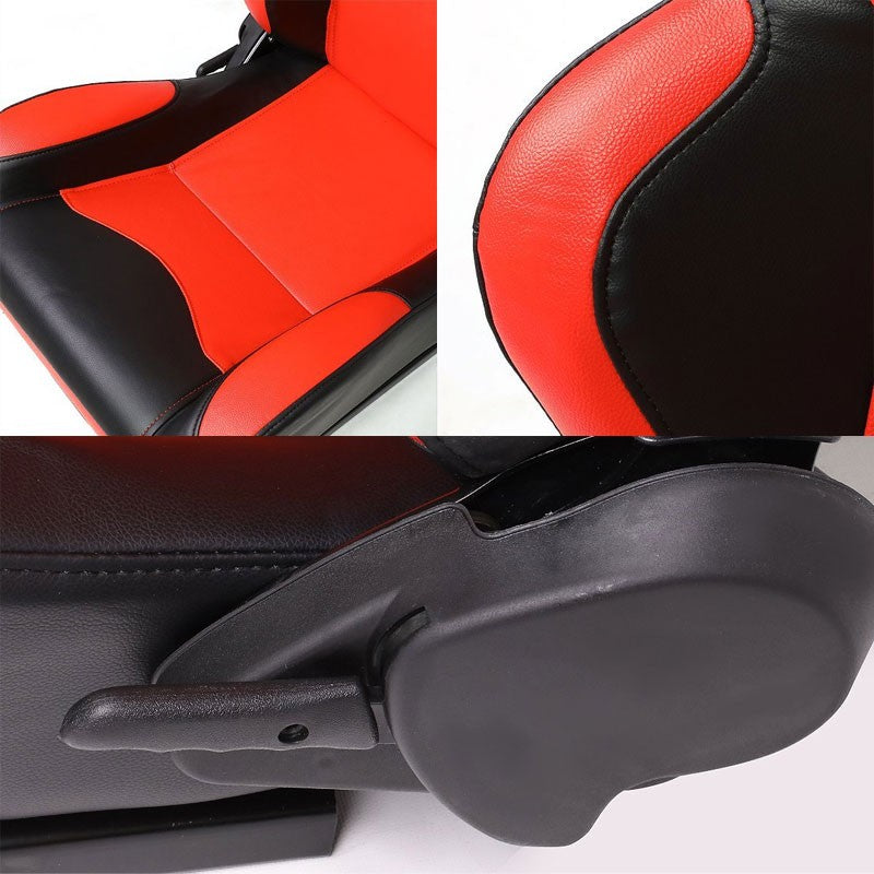 Pair Red Center/Black Side Reclinable PVC Leather Sport Racing Seats W/Sliders-Interior-BuildFastCar