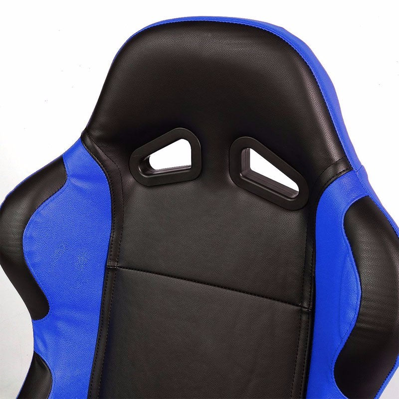 Pair Black Center/Blue Reclinable PVC Leather Type-R Style Racing Seats W/Sliders-Interior-BuildFastCar