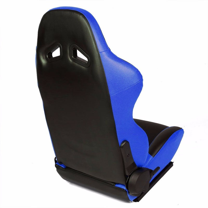 Pair Black Center/Blue Reclinable PVC Leather Type-R Style Racing Seats W/Sliders-Interior-BuildFastCar