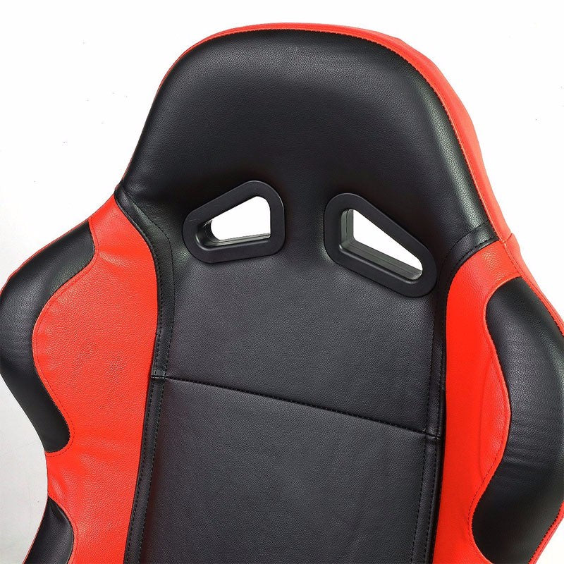 Pair Black Center/Red Reclinable PVC Leather Type-R Style Racing Seats W/Sliders-Interior-BuildFastCar