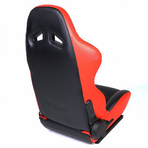 Pair Black Center/Red Reclinable PVC Leather Type-R Style Racing Seats W/Sliders-Interior-BuildFastCar