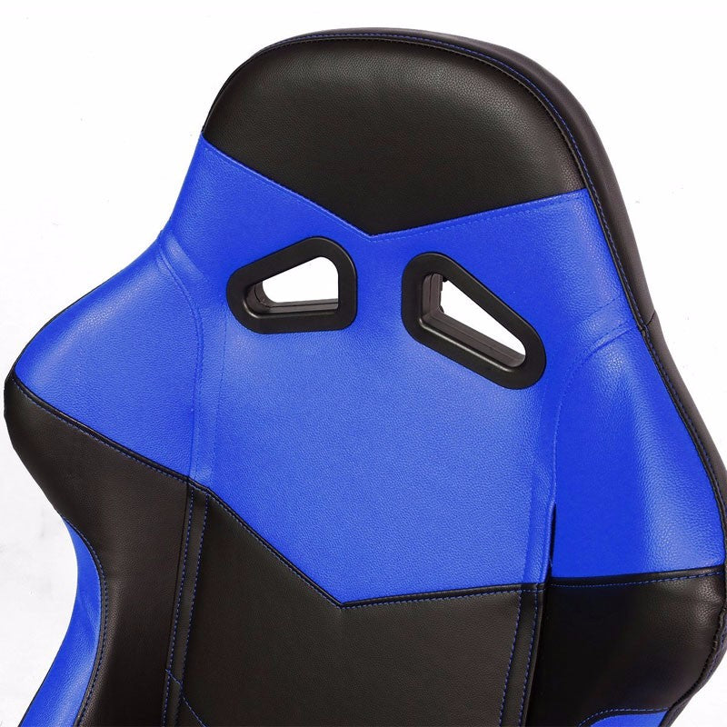 Pair Black/Blue Reclinable PVC Leather Arrow Design Sport Racing Seats W/Sliders-Interior-BuildFastCar