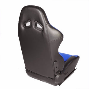 Pair Black/Blue Reclinable PVC Leather Arrow Design Sport Racing Seats W/Sliders-Interior-BuildFastCar