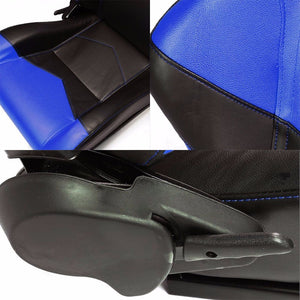Pair Black/Blue Reclinable PVC Leather Arrow Design Sport Racing Seats W/Sliders-Interior-BuildFastCar