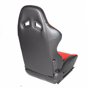 Pair Black/Red Reclinable PVC Leather Arrow Design Sport Racing Seats W/Sliders-Interior-BuildFastCar
