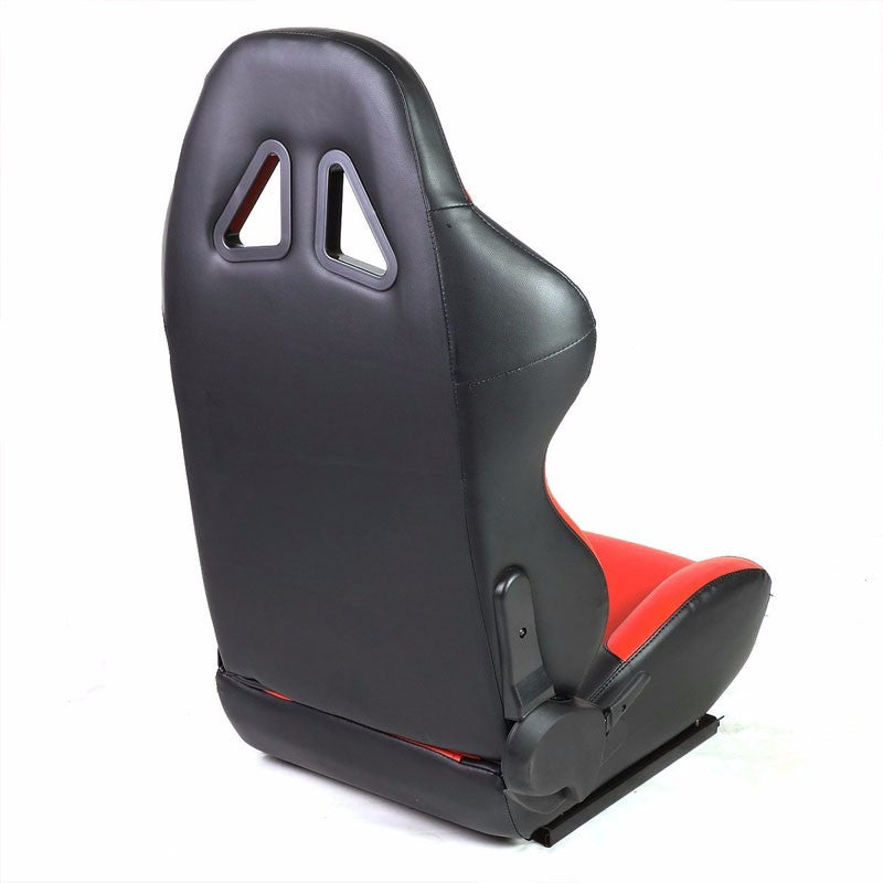 Pair Black/Red Reclinable PVC Leather Square Style Sport Racing Seats W/Sliders-Interior-BuildFastCar